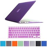 HDE Frosted Rubberized Hard Shell Plastic Case + Matching Keyboard Skin for Macbook Air 11.6" A1370 and A1465 models (Lavender)