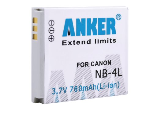 Anker 760mAh NB-4L NB4L Rechargeable Li-ion Battery for Canon IXUS 30, IXUS 40, IXUS 50, IXUS 55, IXUS 60, IXUS 65, IXUS 70, IXUS 75, IXUS 80 IS, IXUS 100 IS, IXUS 115 HS, IXUS 120 IS, IXUS220 HS, IXUS i zoom, IXUS wireless, IXUS i7 zoom, IXY l4, IXY 50, IXY 55, IXY 60, IXY 70, IXY 80 Digital SLR Camera- White