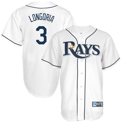 MLB Men's Tampa Bay Rays Evan Longoria White Home Short Sleeve 6 Button Synthetic Replica Baseball Jersey Big & Tall Spring 2012  (White, XXXX-Large)