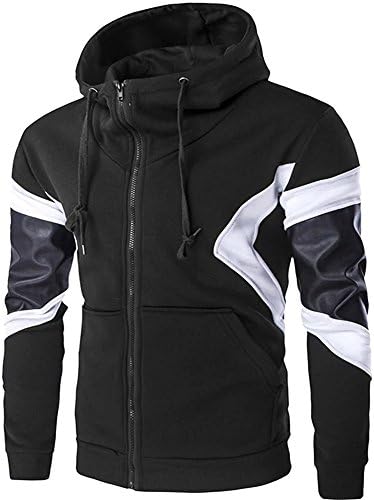 LATUD Men's Long PU Leather Sleeves Stylish Zip Up Hoodie Jacket Black