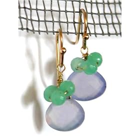 14K Gold Blue Chalcedony Chrysoprase Briolette Earrings by 