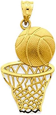 14k Yellow Gold Basketball Net Charm Pendant - 33mm