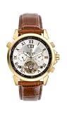 Burgmeister California Bm 118-285 Gents Automatic Analogue Wristwatch Visible Balance-Wheel Brown Leather Strap Silver Dial Day Date Month