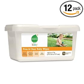 Seventh Generation Free & Clear Baby Wipes, 70 count Tubs (Pack of 12) (840 Wipes)