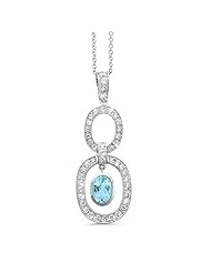 Trio Oval Diamond Pendant In 18K White Gold With A 0.75 ct. Genuine aquamarine Center Stone.