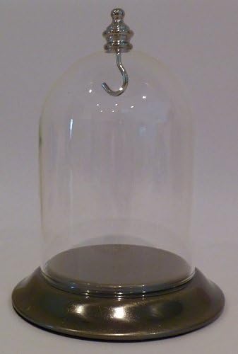 Glass and Satin Pewter Base Mini Dome Display Case with Hook for Jewelry