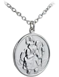 British Jewellery Workshops Silver 30mm round St Christopher with Cable link chain