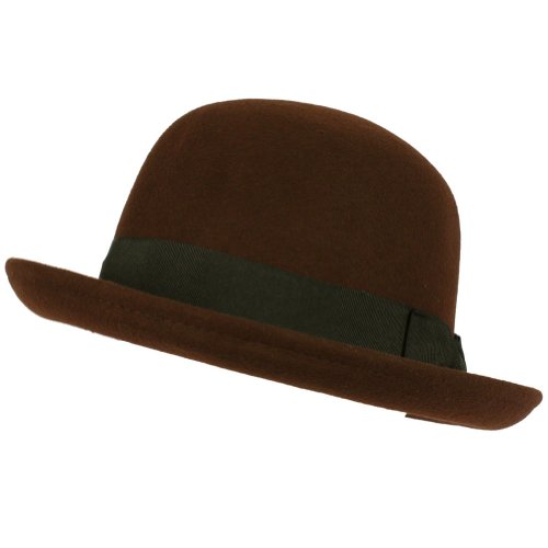 Unisex Winter Classic 100% Wool Derby Bowler Ribbon Band Hat Cap Brown M/L
