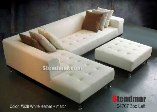 3pc Modern Euro Design White Leather Sectional Sofa S4707R-3pc