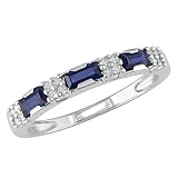 10K White Gold .07 ctw Diamond and Sapphire Ring