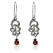 Sterling Silver Marcasite and Garnet Cubic Zirconia Teardrop Earrings