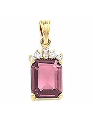 18K Yellow Gold Emerald Cut Pink Tourmaline and Diamond Pendant -- LIFETIME WARRANTY