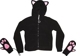 Emily the Strange juniors women's Kitty Ears Mittens Black Hoodie