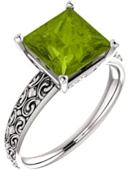 Platinum 8.00x8.00mm Princess Cut Peridot Ring -- LIFETIME WARRANTY