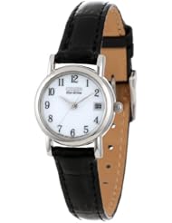 Citizen Womens EW1270-06A "Eco-Drive" Stainless Steel and Black Leather Watch