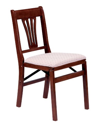 Stakmore Urn Back Wood Folding Chairs with Upholstered Seat - Set of 2 - Cherry Stakmore Urn Back Wood Folding Chairs with Upholstered Seat - Set of 2 - Cherry