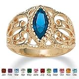 14k Gold-Plated Marquise-Cut Birthstone Filigree Ring- December- Simulated Blue Topaz