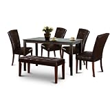 oak dinning sets:Wood Dark Espresso Dining Table Set 4 Parson Chairs and Bench