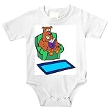 Onesie with bulldog, reading, chair, dog, book