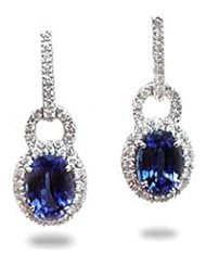 7.4 cttw 18K White Gold Tanzanite and Natural Diamond Tanzanite and Diamond Hoop Drop Earrings Hinge With Notched Post Hinge With Snap Post Closure (Total Carat Weight: 7.4 cttw)