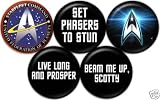Set of 5 STAR TREK Pinback Button 1.25" Pin / Badge Retro Geek Sci Fi Spock Kirk Scotty