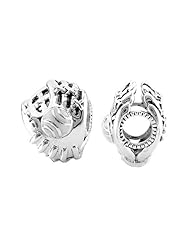 Storywheel® White Enamel Baseball Glove Bead / Charm in 925 Sterling Silver