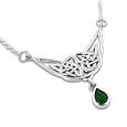 Emerald Green Glass Teardrop Sterling Silver Celtic Knot Necklace