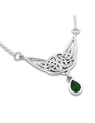 Emerald Green Glass Teardrop Sterling Silver Celtic Knot Necklace 18"