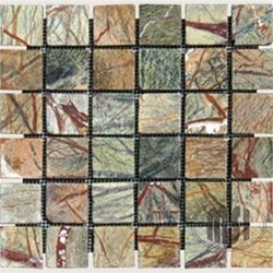 4x4 Sample of Green Rain Forest Brown Tumbled Marble in 2x2 Mosaic Tiles