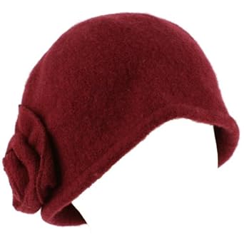 100% Wool Winter Cloche Crushable Foldable Bucket Flower Church Hat Cap Wine M/l