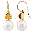 14K Yellow Gold Paspaley South Sea Cultured Pearl and Citrine Earrings - 12.00mm