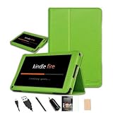 FINTIE(TM) Green PU Leather Folio Case Cover Value Package with Free Screen Protector/Stylus/USB cable/Car charger for Amazon Kindle Fire 7 Tablet