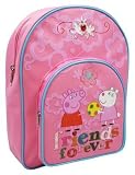 Peppa Pig Friends Forever Backpack, Front Pocket With Character Picture, Pink With Blue Trim
