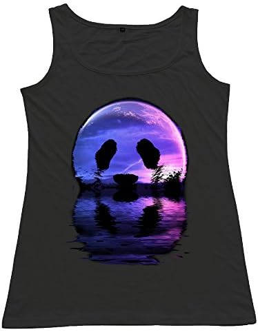 Black Retro Colleges Juniors Woman Panda Moon Black Vest Men