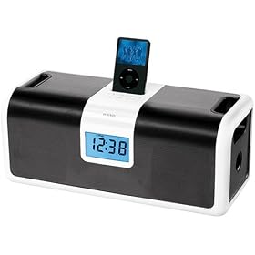 Homedics DP-900 Portable DocknParty iPod Docking Station with FM Clock Radio Black White by HoMedics