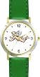 Angel In Flight No.3 - Cherub, Angel or Cupid Theme - WATCHBUDDY&reg; DELUXE TWO-TONE THEME WATCH - Arabic Numbers - Green Leather Strap-Size-Large ( Men's Size or Jumbo Women's Size )