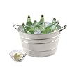 Ribbed Round Silver Beverage Tub with Wrought Iron Stand Tabletop Stand