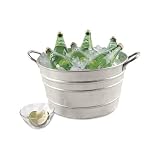Ribbed Round Silver Beverage Tub with Wrought Iron Stand Tabletop Stand
