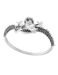 Sterling Silver and Black Epoxy Flaming Dragon Bangle Bracelet