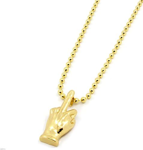 TDmall Gold Plated Middle Finger Piece Charm Micro Pendant Ball Chain Necklace Jewelry