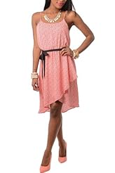 Asymmetric Chevron Print Polyester  Dress With a Sash 