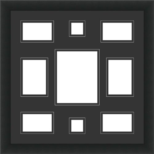 ArtToFrames Collage Frame PhotoMat, Double Mat with 9 Openings, with Satin Black frame.