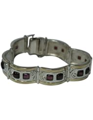 9ct Gold 925 Sterling Silver Vintage Bracelet Fashion Red Garnet - Nickel Free