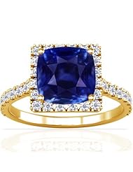 18K Yellow Gold Cushion Cut Blue Sapphire Ring With Sidestones
