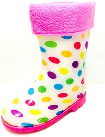 Toddler &amp; Little Girls Youth White Polka Dot Rain Snow Boots w/ Great Lining, Comfortable (13)