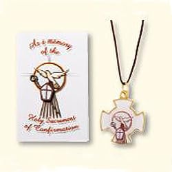 Confirmation Crross Necklace - Holy Spirit Image - Height: 1.0" - Cord Length: 16" - Prayer Card (ENGLISH)