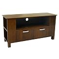 Wood TV Console with Drawers and Side Media Storage - Brown