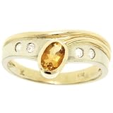 14KT Two Tone Gold Citrine Diamond Ring - Bezel Setting