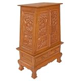 EXP Handmade Asian Furniture - 37" Royal Elephant Storage Cabinet / End Table - Natural Finish