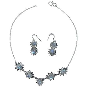 Necklace Earing Sets Sterling Silver and Rainbow Gemstones(gnklcs224)